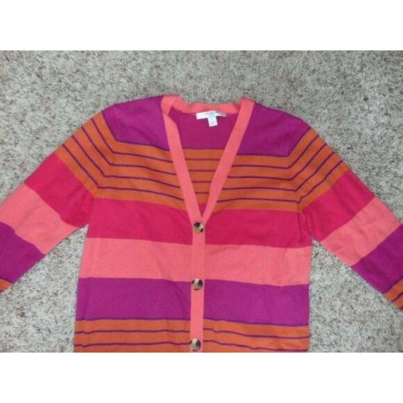 Womens Liz Claiborne Cardigan Sweater Small Pink Stripe Button Front Long Sleeve - Picture 2 of 5